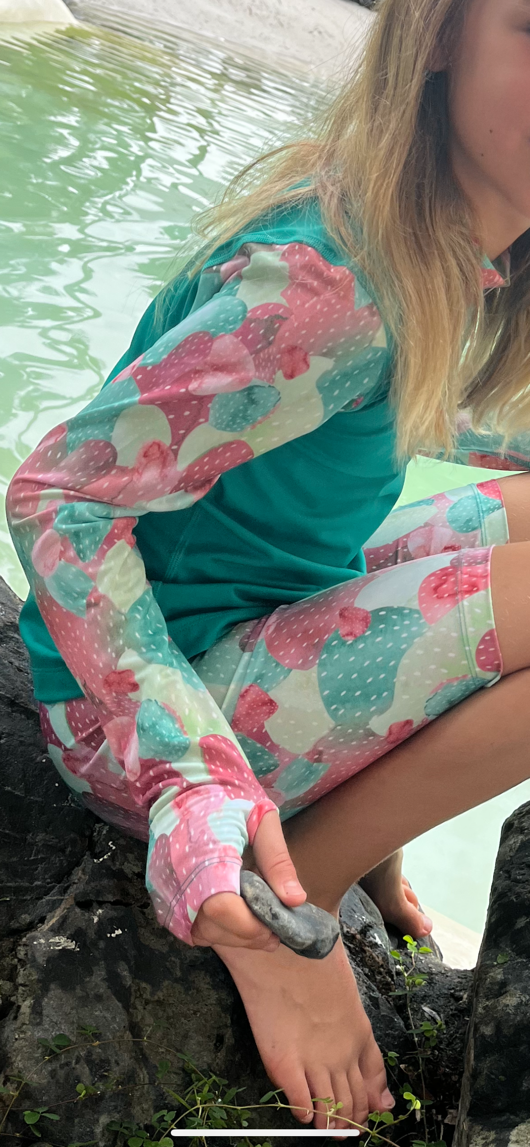 Prickled Pink Above-Knee Bundle - UPF50 Children’s Long-sleeve Rashie, Above-Knee Swim Shorts & matching Wet Bag