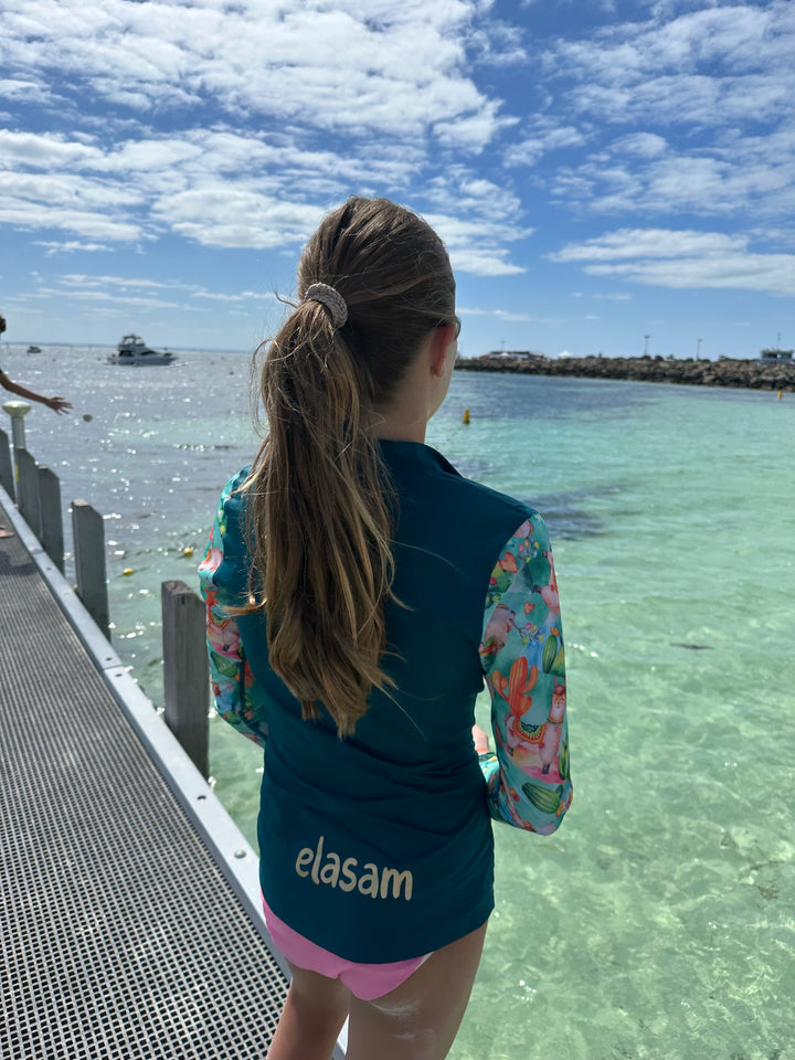 Women’s UPF50+ ‘Alpaca Dreams’ Long Sleeve Rashie with Zip