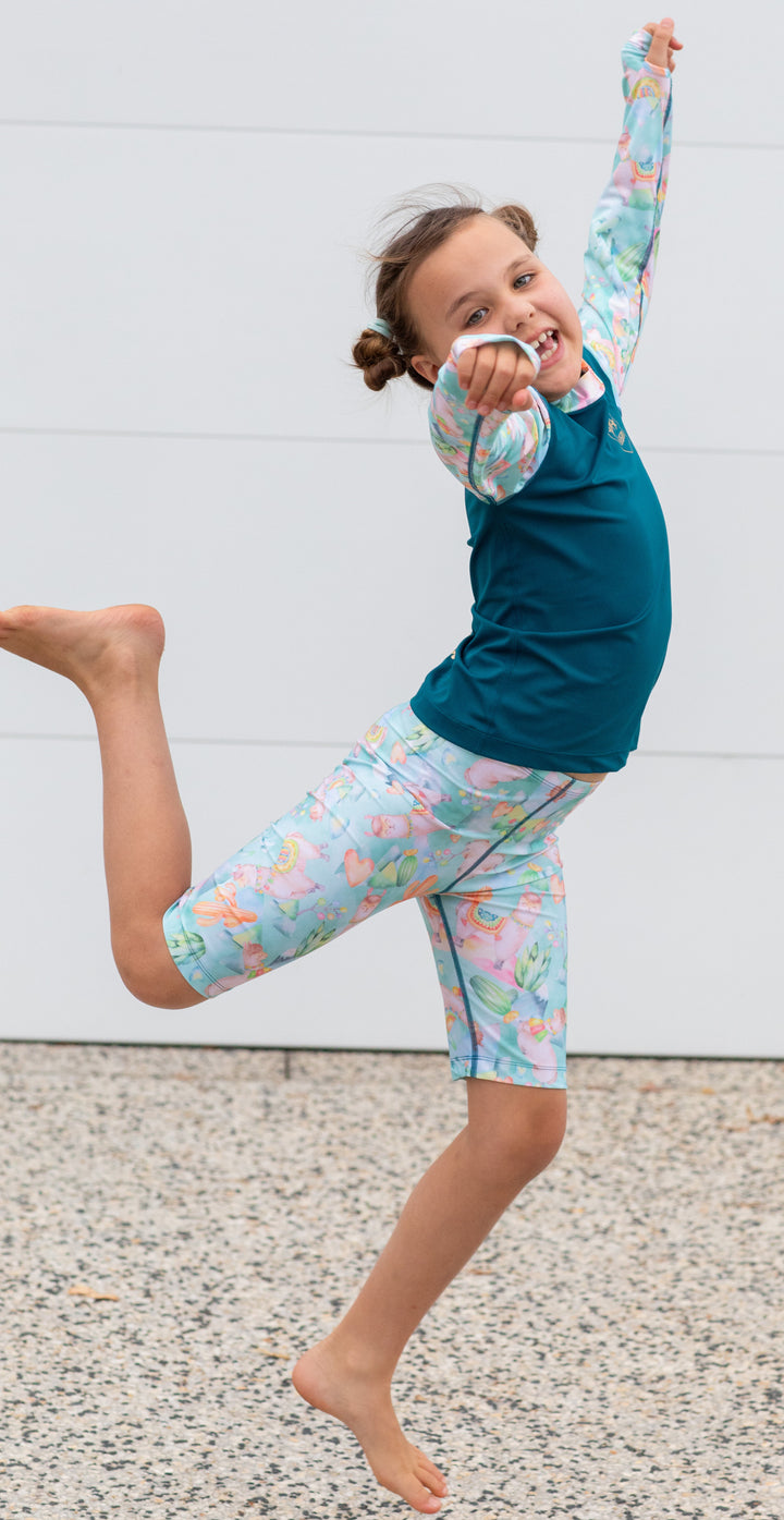 Alpaca Dreams Children's Long Sleeve Rashie - teal