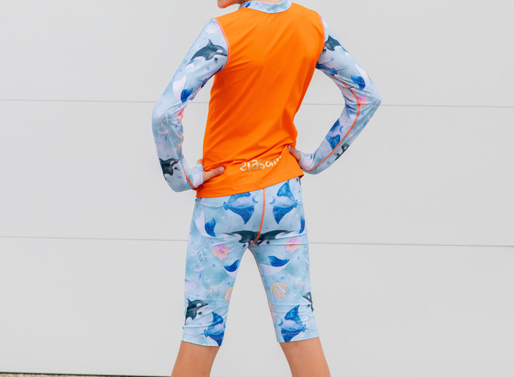 I Sea You! Children's Rashie and Swim Shorts set plus FREE matching Wet Bag - orange