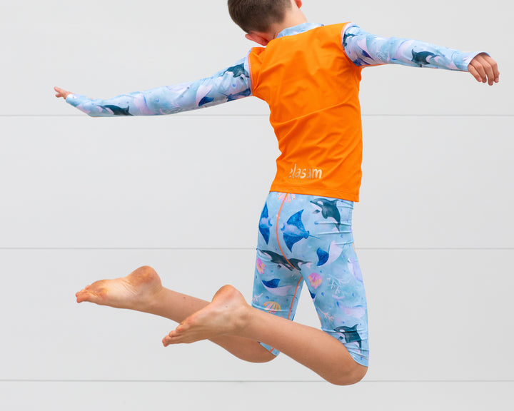 I Sea You! Children's Rashie and Swim Shorts set plus FREE matching Wet Bag - orange