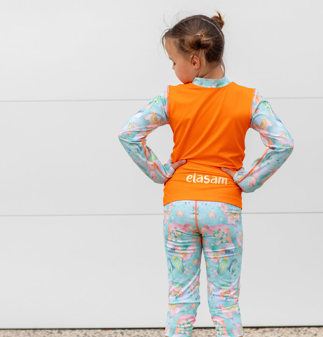 Alpaca Dreams Children's Rashie and Swim Shorts set plus FREE matching Wet Bag - orange
