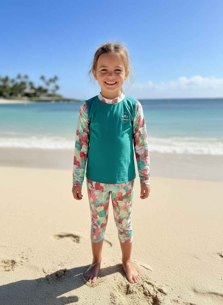 Children's UPF50+ 3/4 Length Swim Shorts - Prickled Pink